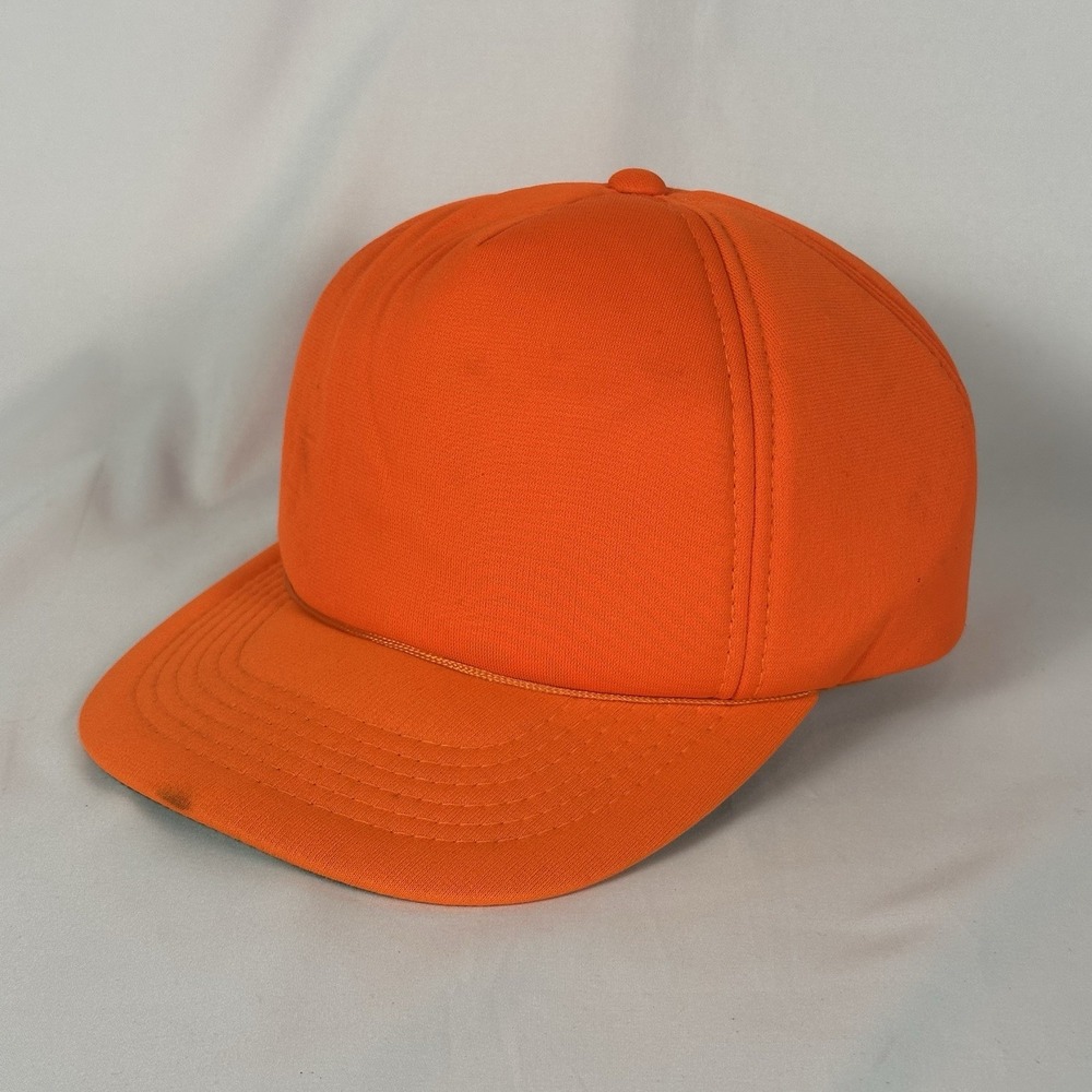 Vintage Blaze Orange Hunting Rope Snapback Hat All Foam Outside YoungAn Cap